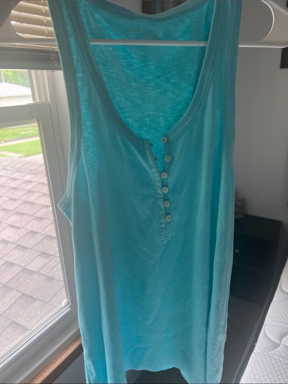 aerie Turquoise Henley Tank Top with Button Placket